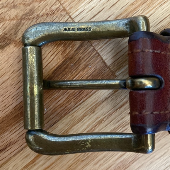 Men’s Ralph Lauren Leather Belt Brown Brass Buckle distressed classic vintage - Picture 6 of 13